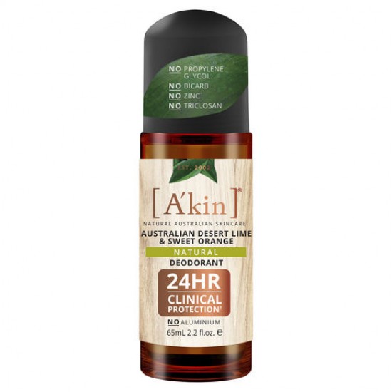 A'kin Australian Desert Lime & Sweet Orange Natural Roll-On Deodorant 65mL A'kin Australian Desert Lime & Sweet Orange Natural Roll-On Deodorant 65mL