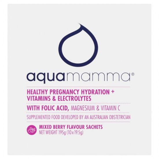 Aquamamma Healthy Pregnancy Hydration + Vitamins & Electrolytes Mixed Berry Sachets 10 x 19.5g Aquamamma Healthy Pregnancy Hydration + Vitamins & Electrolytes Mixed Berry Sachets 10 x 19.5g